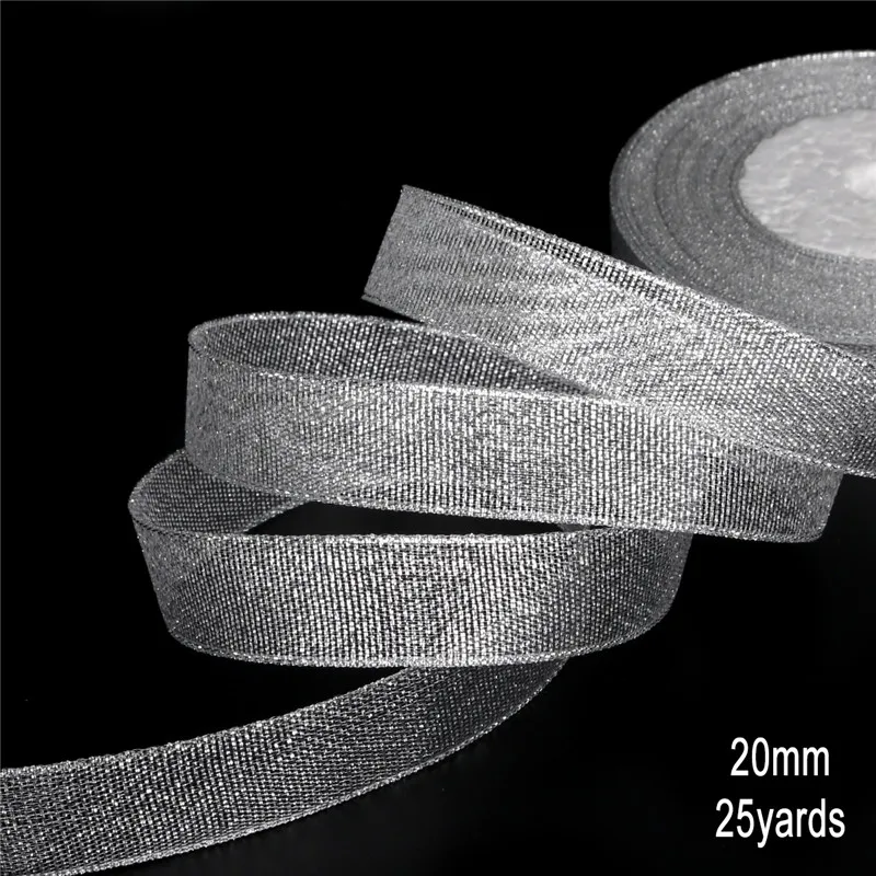 Silver 20mm 13-38 мм модная Блестящая серебряная лента 25 ярдов/рулон металлического блеска тесьма для приглашение на празднование свадьбы карточка деформация - Цвет: Silver 20mm