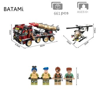 

Model building kits Compatible with block Thunder Mission Army Super Weapon Rocket Car sets 656 pcs Bricks 4 minfigure toys