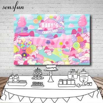 

Sensfun Candy Land Backdrop For Photo Studio Pink Theme Baby Shower Happy Birthday Backgrounds For Photo Studio 7x5FT Vinyl