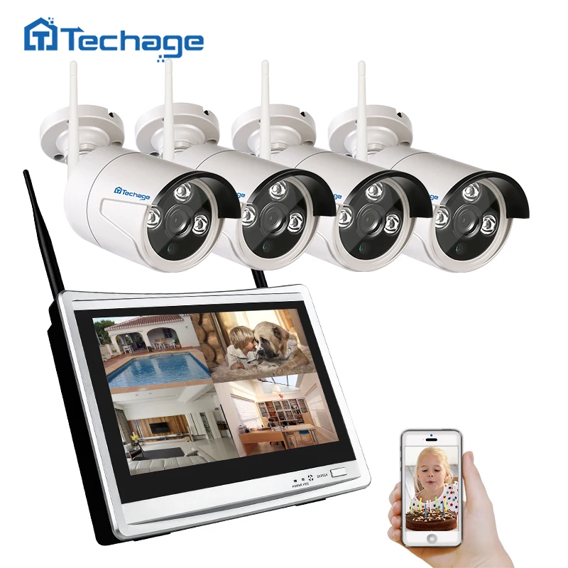 

Techage 4CH LCD Monitor Wireless NVR Wifi CCTV System 960P 1.3MP Outdoor Home Security Wifi Camera P2P Video Surveillance Kit