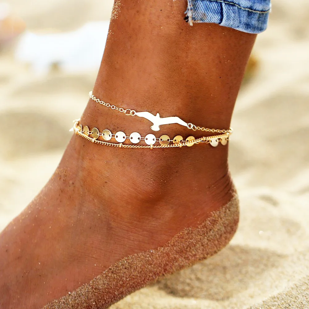 

New Flying Bird Small Round Ball Chain Three-layer Multi-layered Anklet