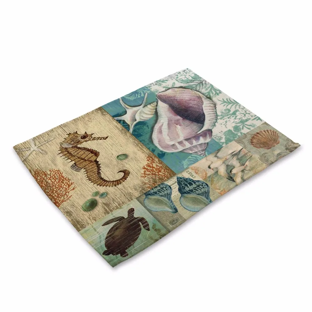 Sea Style Turtle Pattern Table Mat Octopus Lobster Table Napkin Polyester Cotton Placemat Kitchen Decoration Dining Accessories