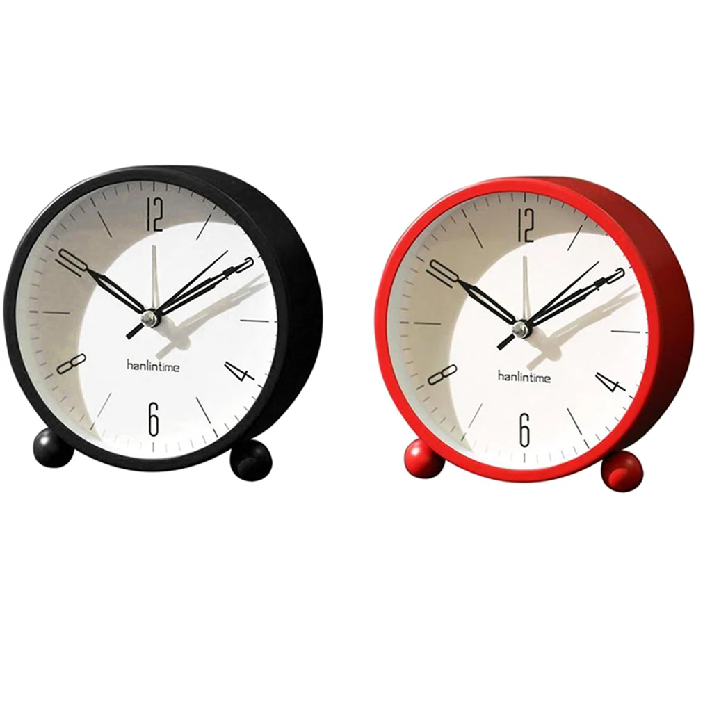 2pcs 4'' Round Silent No Ticking Desk Bedside Travel Alarm Clock with Backlight and Loud Alarm Analog Clock for Bedrooms