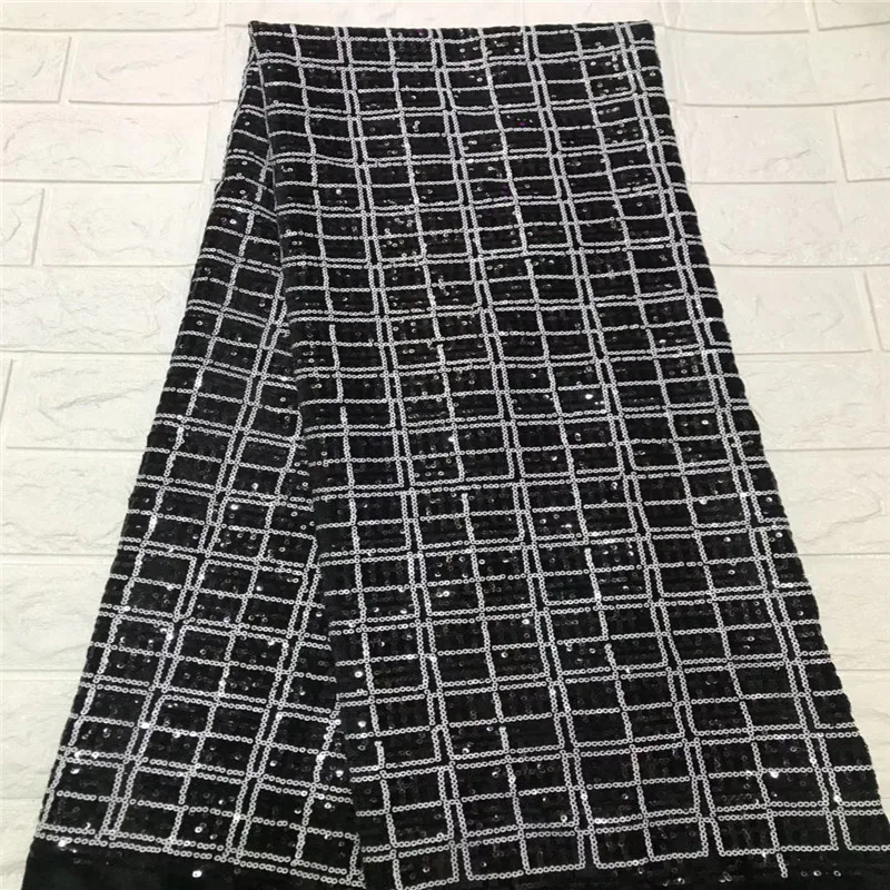 

French Net Lace Fabric Latest african guipure lace fabric with embroidery mesh tulle black Sequins lace fabric A1410-1