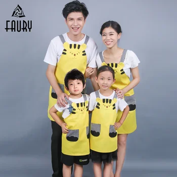 

Cute Cartoon Tiger Parent-child Aprons Kids Painting Antifouling Sleeveless Patchwork Plaid Children Adult Family Long Apron