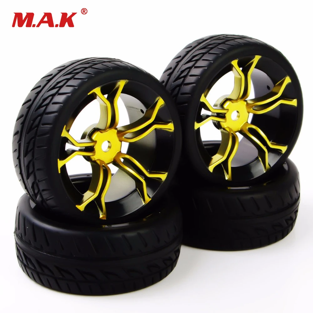 

4Pcs Rc Car Tires Rubber Tyre & Wheel Rim For HSP HPI RC 1:10 Flat Racing On Road Car Tires Accessory