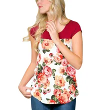 Для беременных женщин, Материнство короткий рукав Цветочный принт кормящих футболка Топы для Грудное вскармливание блузки Беременность рубашка z05