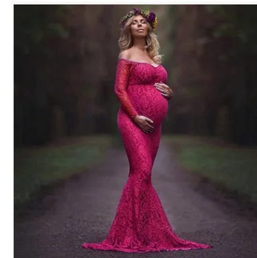 Новое платье для беременных мам; новое платье для беременных; реквизит для фотосессии; женская одежда для беременных; кружевное платье для беременных; одежда для фотосессии - Цвет: Розово-красный