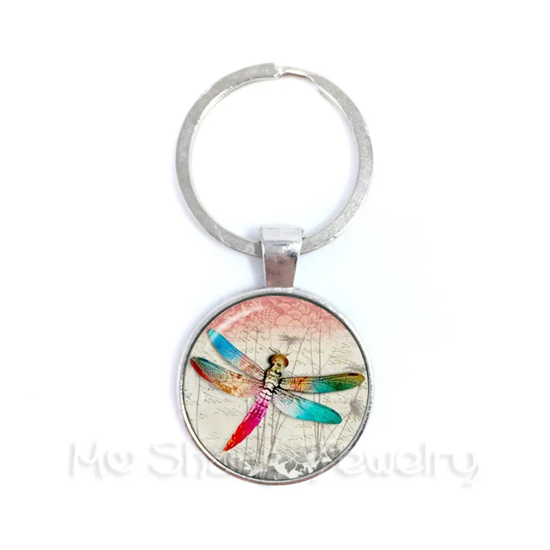 Dragonfly Keychain Glass Cabochon Vintage Dome Charm Keyring Dreamer