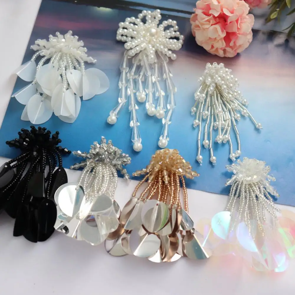 

Tassel Beads Pearl Embroidery Patches Applique Handmade Earrings Clothes Decoration Patch Sew On Accessories