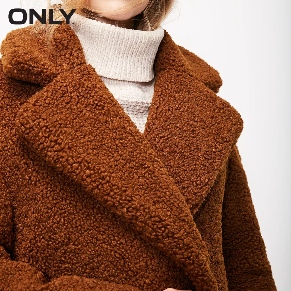 astounding  ONLY womens' winter new lamb cashmere Teddy hair one-button cotton coat jacket Side pockets One-but