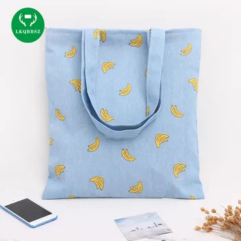 

LKQBBSZ Brand Blue Banana Simple Pattern handbag Zipper Small Fresh Cartoon Canvas Storage Bags for Women