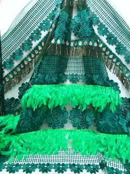 

2019 Top class French net lace fabric green gold embroidery African flower sequins material French tulle lace fabric