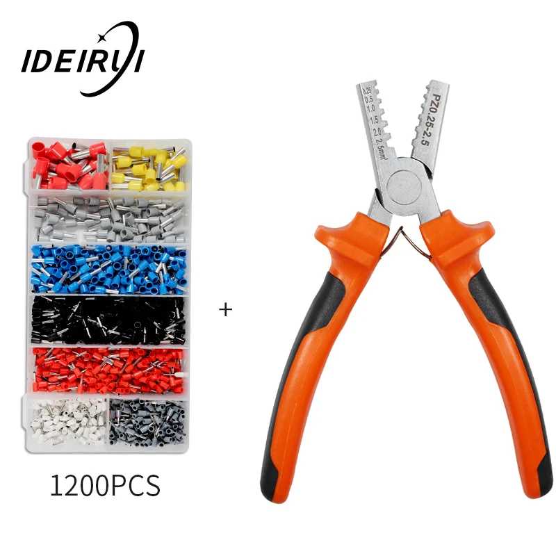 

PZ0.25-2.5 Crimp Terminal Wire Connectors and Ferrule Crimper Plier Crimping Tool 1200pcs Tube Terminal Kit