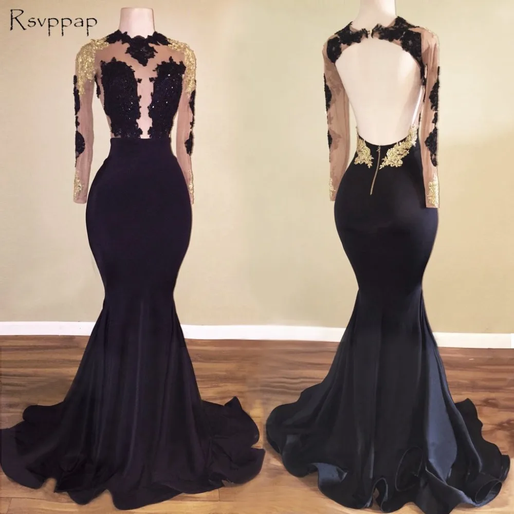 long sleeve lace black mermaid evening dress