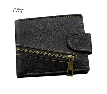 

New Zipper Real Cow Leather Mens Fashion Wallet Card Holder Coin Purse Z7