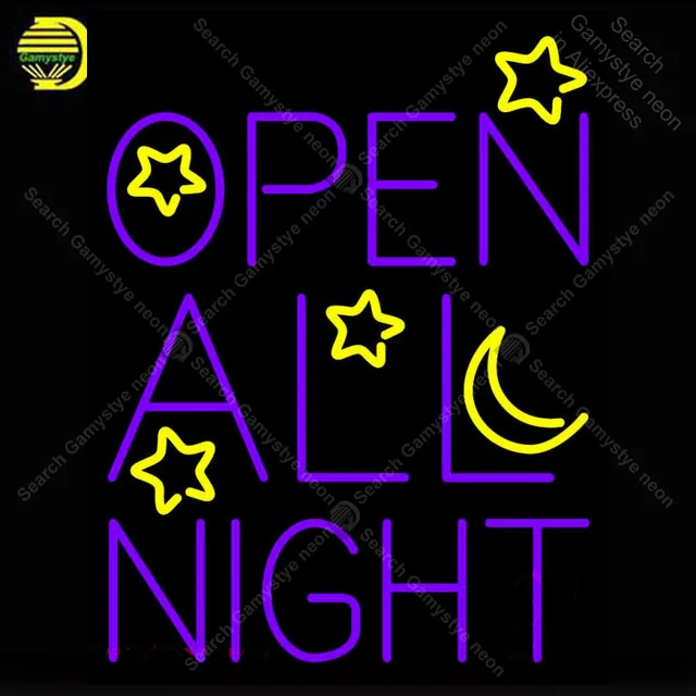 Open All Night Neon Sign Moon And Stars Gl Handmade Open All Night Neon Sign Moon And Stars Gl Handmade Light Decorate Wall