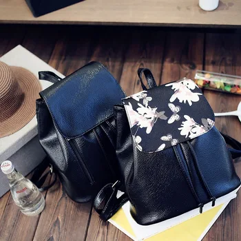 

112317 new hot yesetn lady PU leather backpack female floral printing travel bag