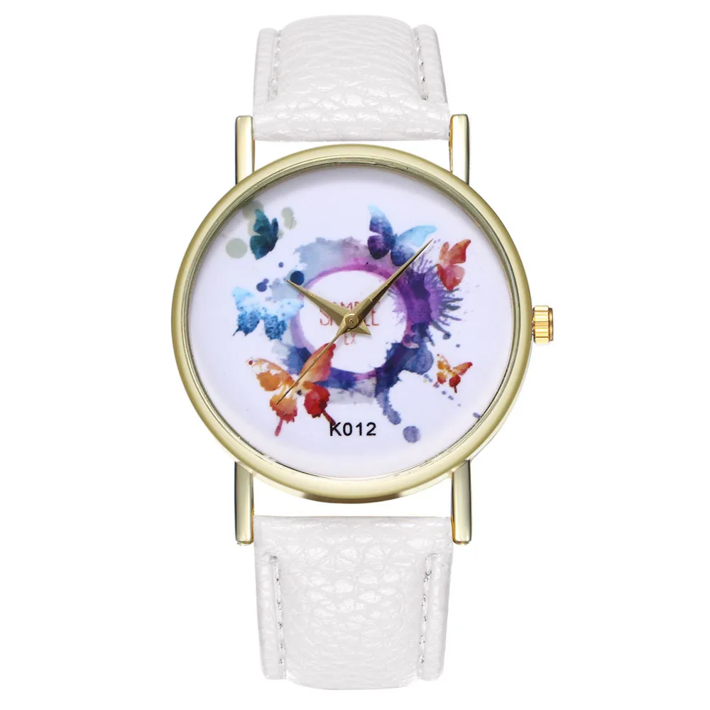 

New Fashion Butterfly Print Dial Minimalist Watches Women Leather Belt Ladies Casual Dress Quartz Wristwatch Gift Clock Reloj #A
