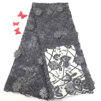 

Luxury African Embroidery 3D Flower Lace Beaded Tulle Lace Fabric For Pink Wedding Party Dresses Good Quality (6-19