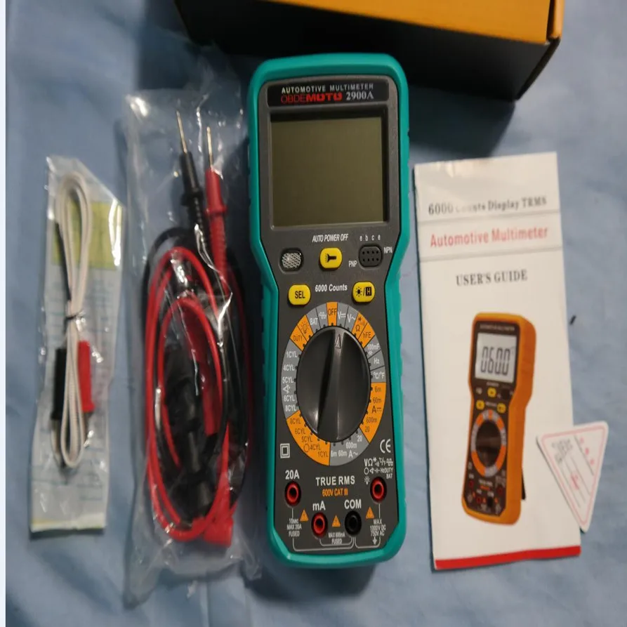 

2900A Digital Automotive Car Engine Multimeter 6000 Counts True RMS AC/DC Volt Amp Ohm Dwell Angle Rotational Speed Tester