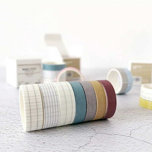 

4 Rolls/set 10mm*2m Slim Solid Color Masking Tape Vintage Grid Washi Paper Tape