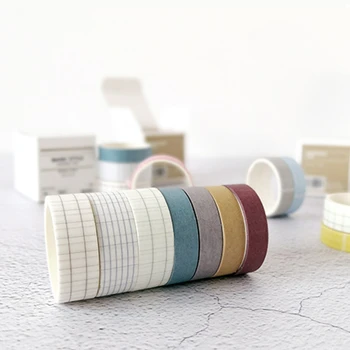 

4 Rolls/set 10mm*2m Slim Solid Color Masking Tape Vintage Grid Washi Paper Tape