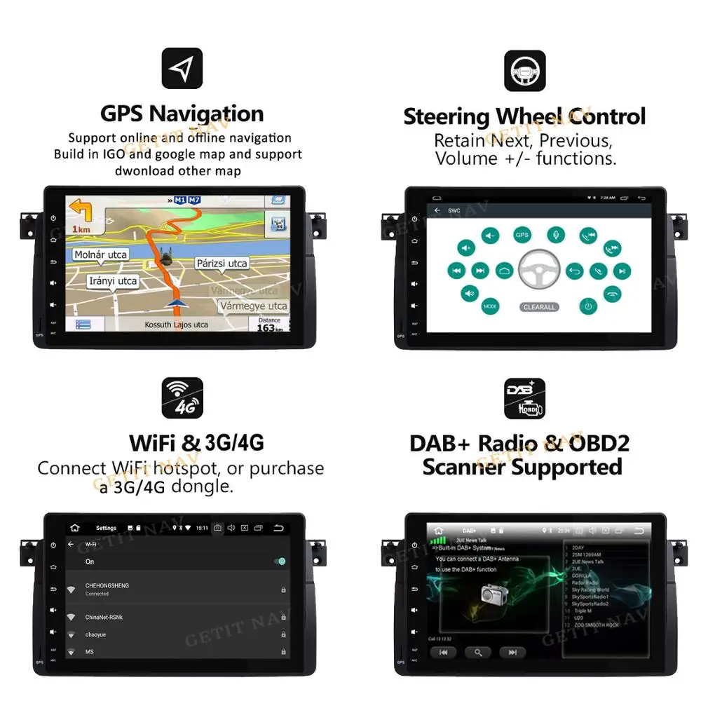Top DSP Chip 9" 1 Din Car Multimedia player Android 9 GPS Autoradio Stereo System For BMW/E46/M3/Rover/3 Series 4GB + 64GB FM Radio 2