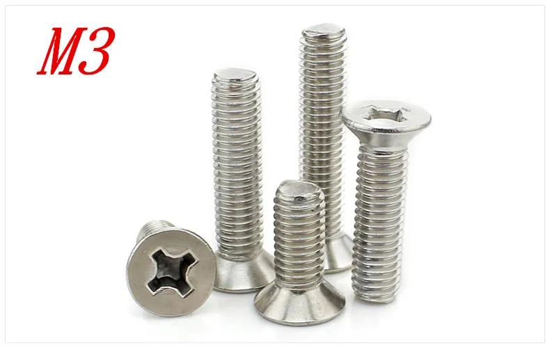 

500pcs/Lot Metric M3*4/5/6/8/10/12/14/16-50mm 304 Stainless Steel Cross Flat Head Countersunk Head Screw Bolts Free Shipping