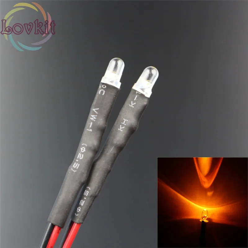 

50pcs High Quality 3MM Round Top 12v Pre-Wired Resistor Orange LED 12V DC Emitting Diode DIY For car Lamp Wholesale Retail