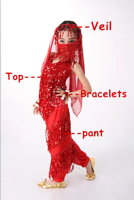 Набор костюма для танца живота индийское платье ручной работы Детские костюмы для танца живота для девочек подарок Болливуд ткань для выступлений 4 цвета - Цвет: Red 4 pcs