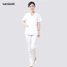 Sanxiaxin женской красоты и здоровья униформа медсестры urgical платье с короткими рукавами и медицинских послеоперационных кормящих скрабы униформа для сотрудниц спа-салонов