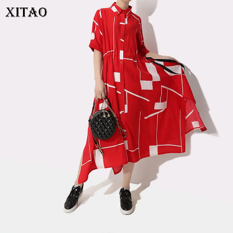 XITAO/женское платье с разрезом на шнурке корейское Модное Новое отложным