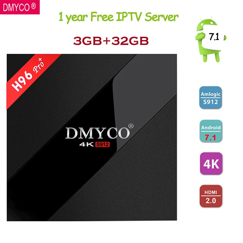 

DMYCO H96 PRO Tv Box Android 7.1 3G/32G ROM Amlogic S912 Octa Core 4kDual WIFI 2.4G/5.0G SetTopBox Support IPTV Media Player
