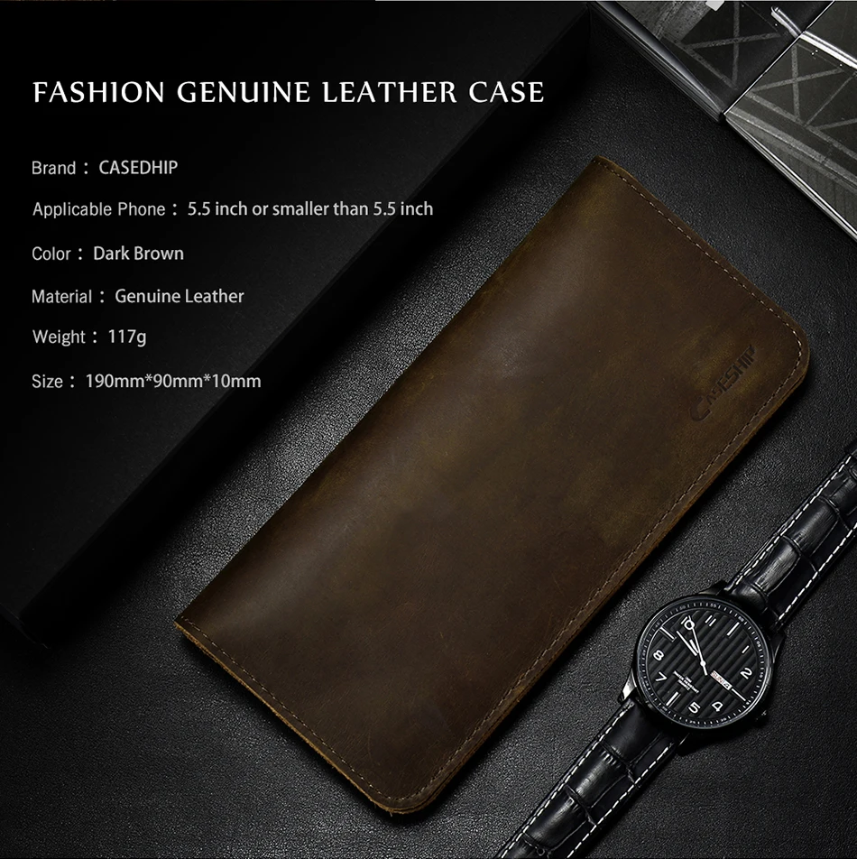 CASESHIP Phone Bag Case 5.5 inch Mobile Phone Universal Geniune Leather Wallet Pouch Card Holder Case For iPhone Samsung Galaxy (12)