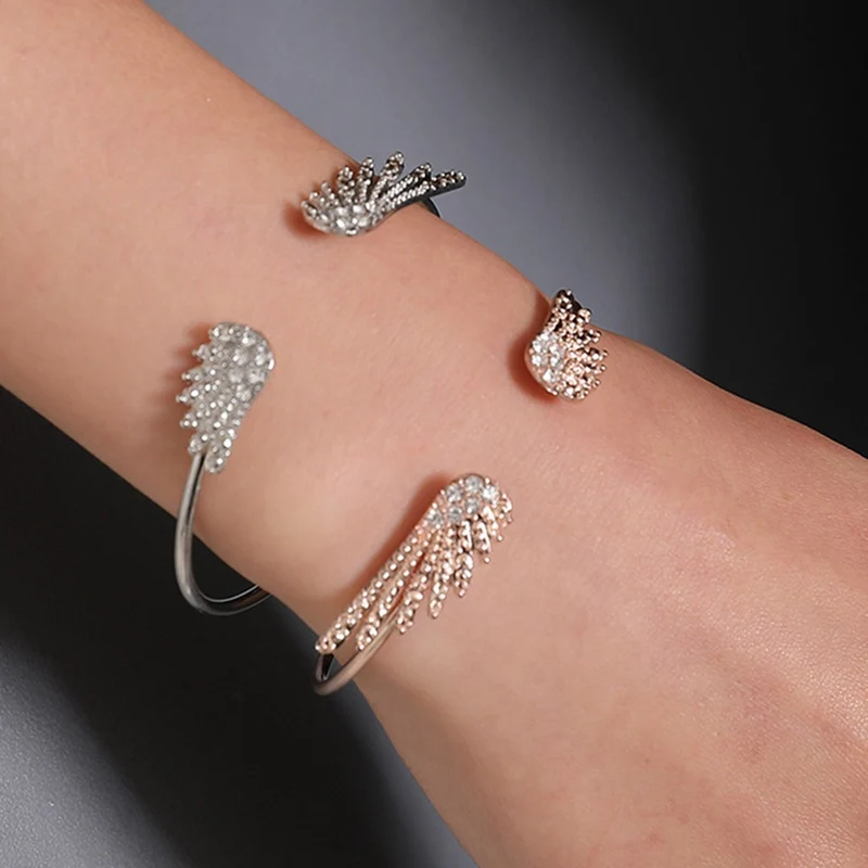 

Fashion Angel Wing Bracelet Adjustable Women Riding Bike Jewelry Gift Open Bracelet Silver Plated Crystal Wholesale Spacecraft