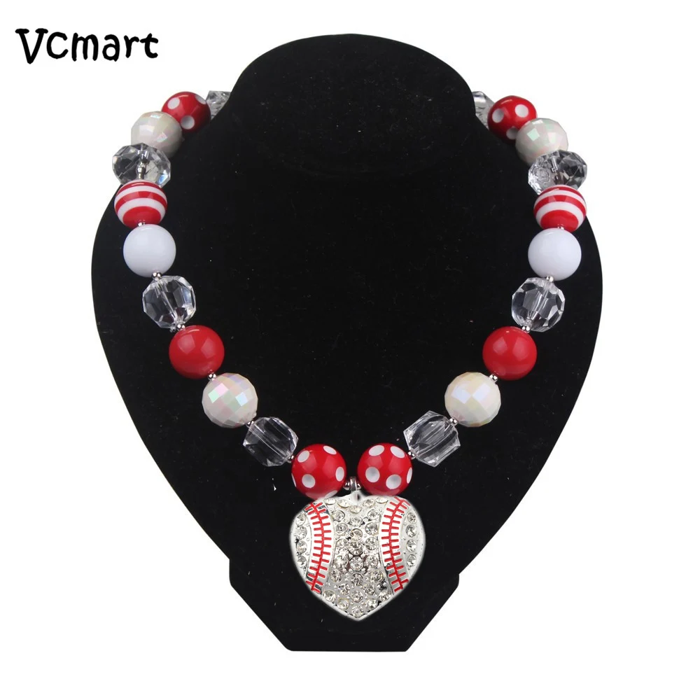 

Vcmart Red Chunky Necklace, Baseball Kids Chunky Bubblegum Beads Necklace, Kawaii Pendant Necklace Jewelry 2pcs