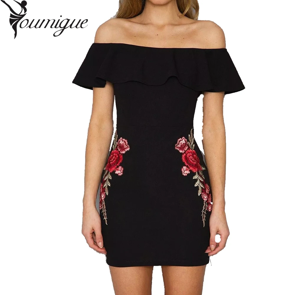YOUMIGUE Off shoulder floral summer font b dress b font Vintage high waist slash font b