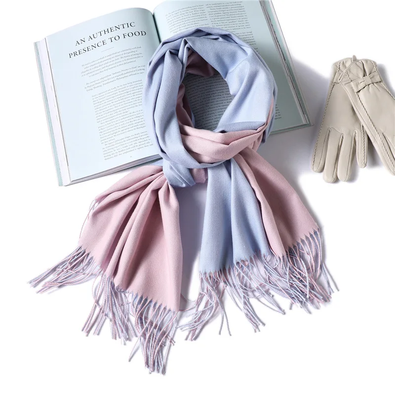 Дизайн, зимний женский шарф, модные однотонные двухсторонние мягкие кашемировые шарфы, шаль и обертывания, бандана, женский платок с кисточками - Цвет: S1