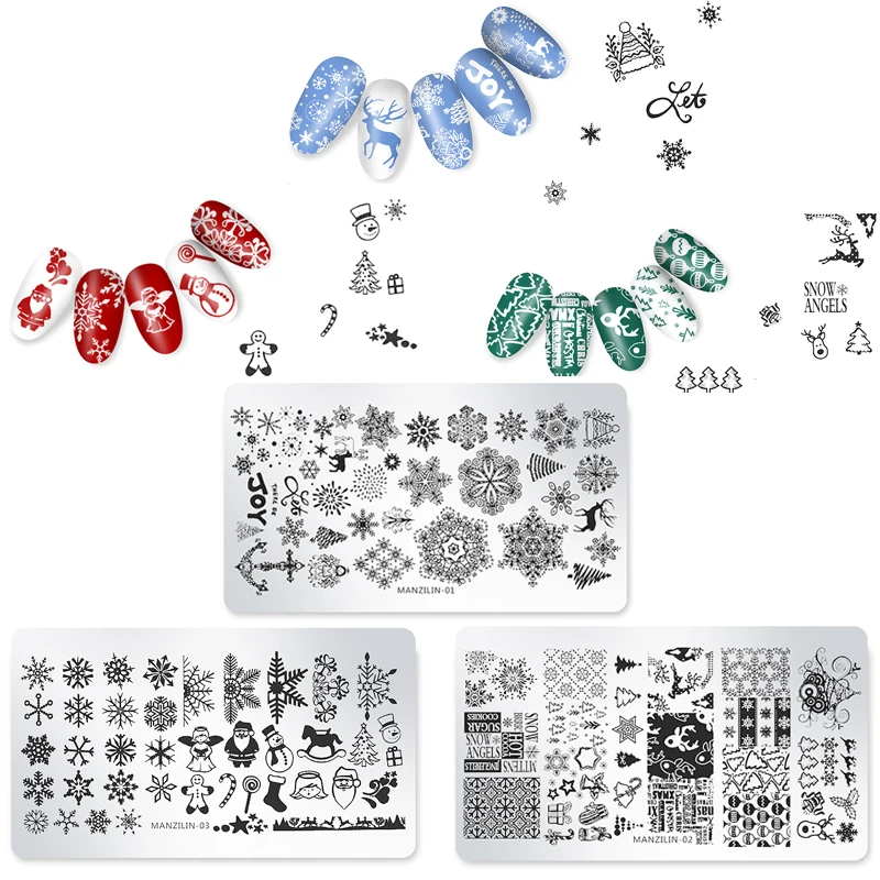 Christmas Nail Stamping Plates Snowflakes Santa Claus Winter Art Stamp Template Image Plate Stencil DIY Manicure Tools | Красота и