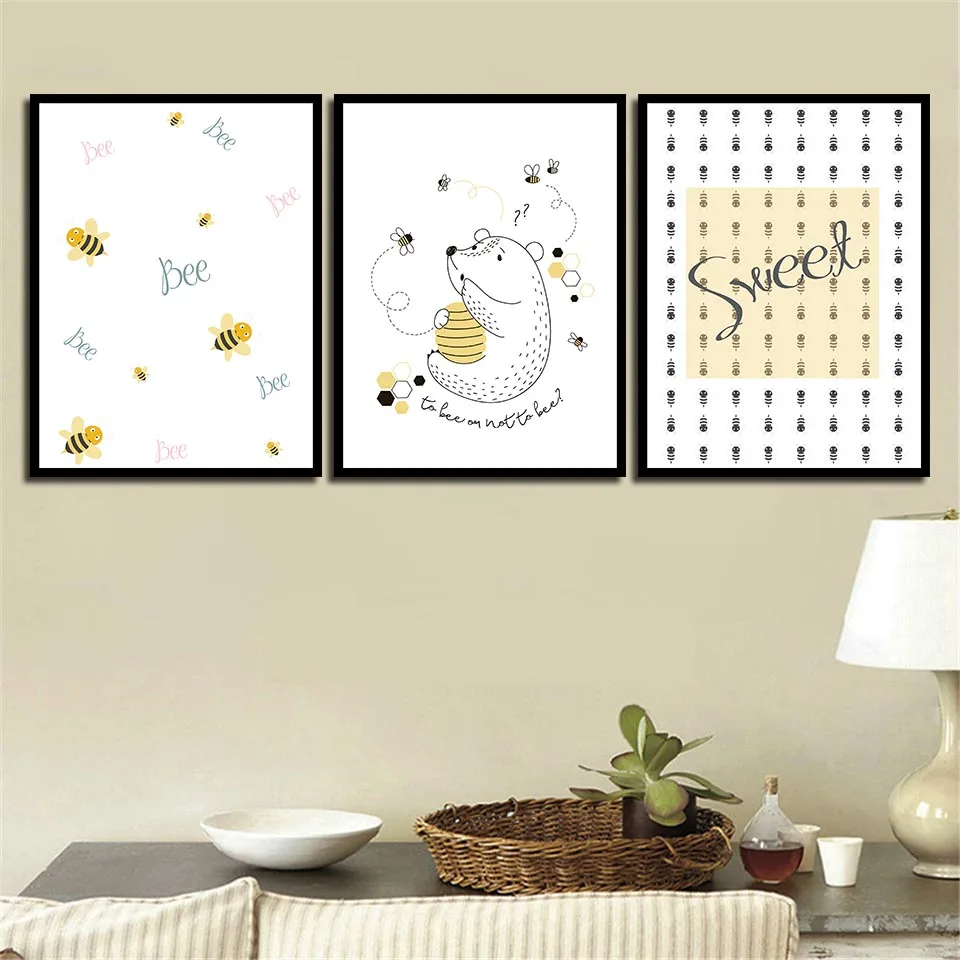 

Paintings Minimalism Poster Prints Princess Wall Art Pictures Nordic Cartoon Bear Bee Modern Canvas HD For Kids Room Home Decor