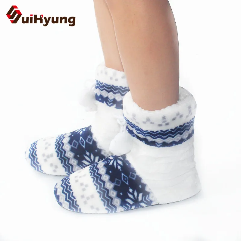 Suihyung/женская зимняя теплая обувь на плоской подошве; домашние ботинки; домашняя обувь из флока; нескользящие хлопковые ботинки с мягкой подошвой для спальни; Плюшевые ботинки; Botas