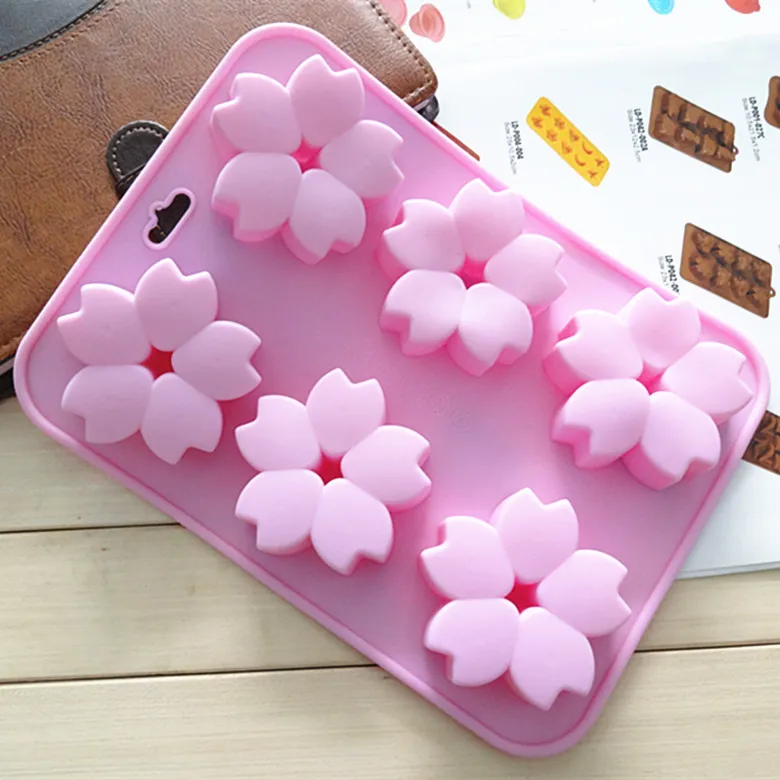 

6 Flowers Silicone Cake Mold Handmade Soap Molds Six Cherry Blossom Jelly Mould Cake Making M013 for Baking