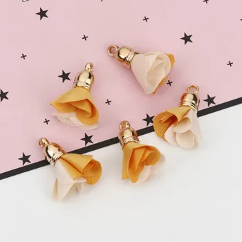 

DoreenBeads New Fashion Colorful Fabric Tassel Charms Flower Gold Metal DIY Jewelry Gifts About 24mm(1") x 20mm( 6/8"), 20 PCs