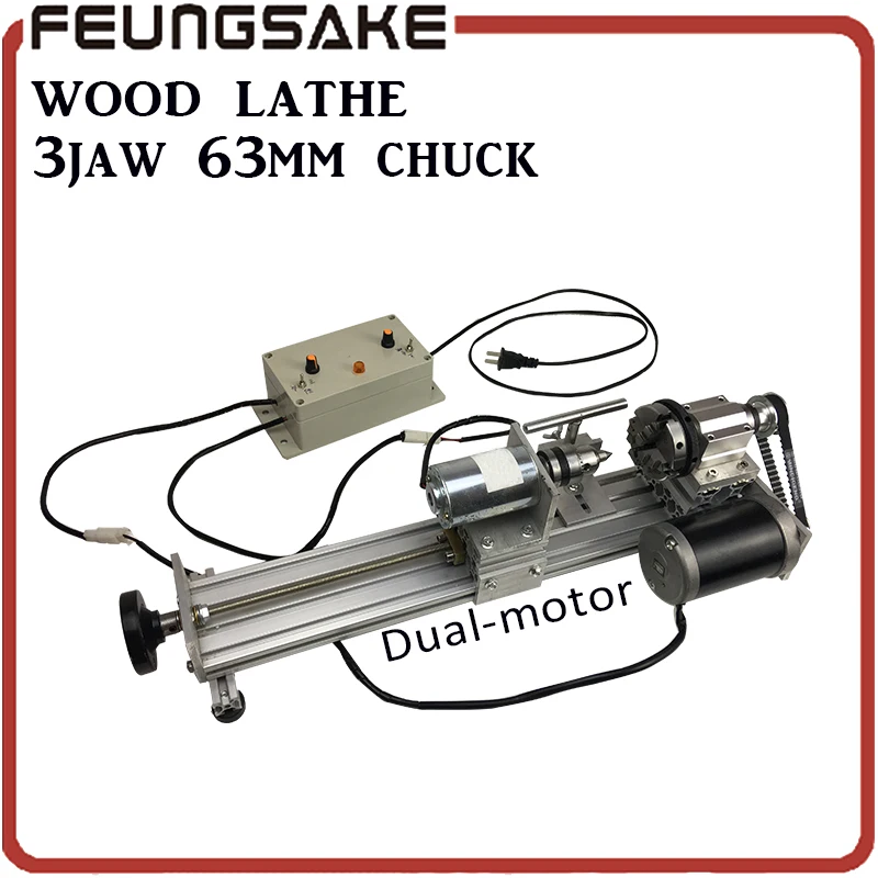 

3jaw DIY Wood Lathe Mini Lathe Machine Polisher 63mm chuck clamp Wood working Rotating tools,Dual-motor 220w power adjust speed