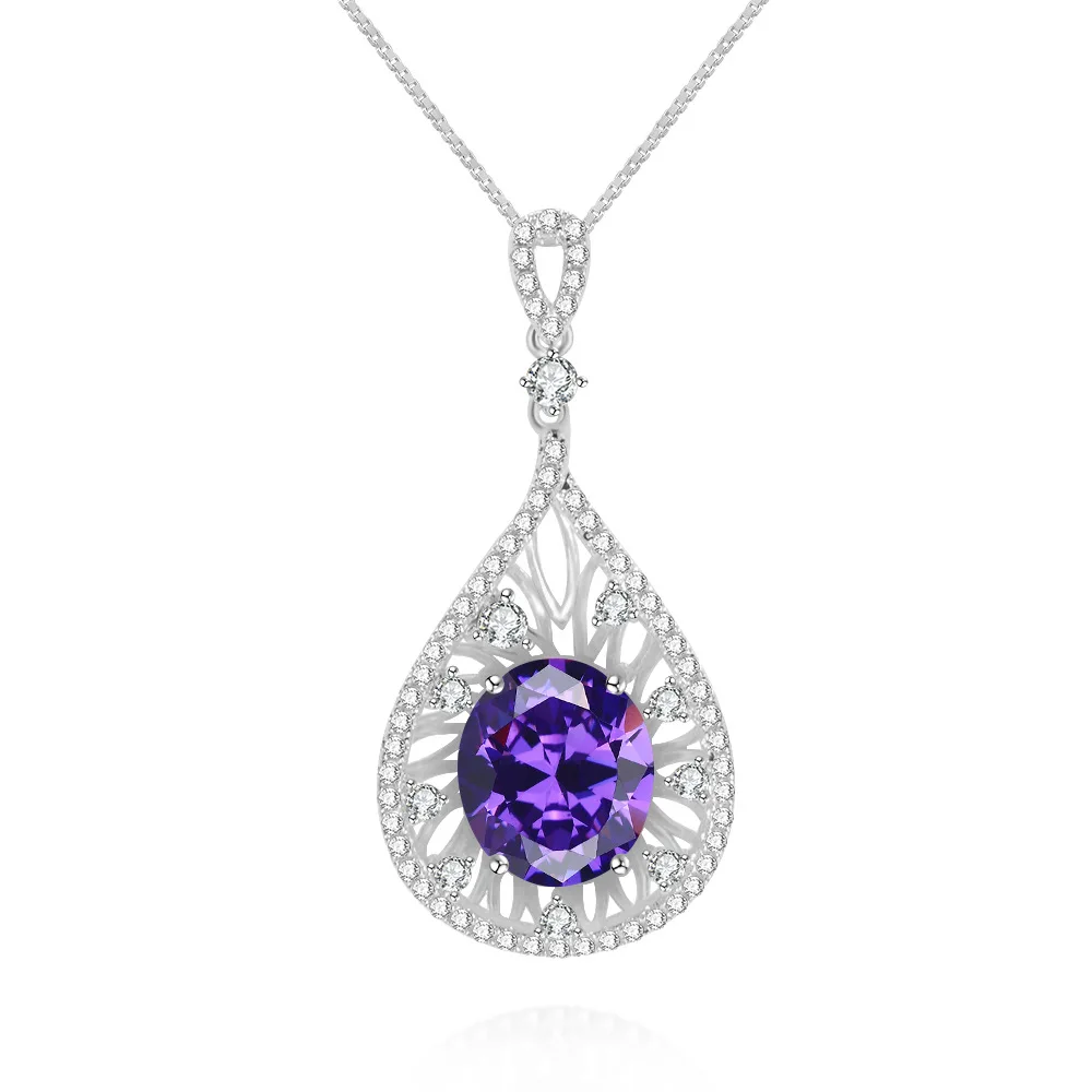 Wong Rain Винтаж стерлингового серебра 925 Изумрудный камень кулон из белого золота ожерелье вечерние ювелирные изделия для вечернего наряда женские подарки оптом - Цвет камня: Purple