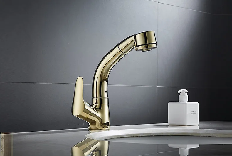 Gold Bathroom Basin Faucet Pull out Kitchen Sink Faucet  (8)