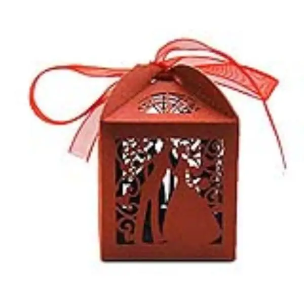 

100pcs Couple Design Luxury Lase Cut Wedding Sweets Candy Gift Favour Boxes with Ribbon Table Decorations (Red)