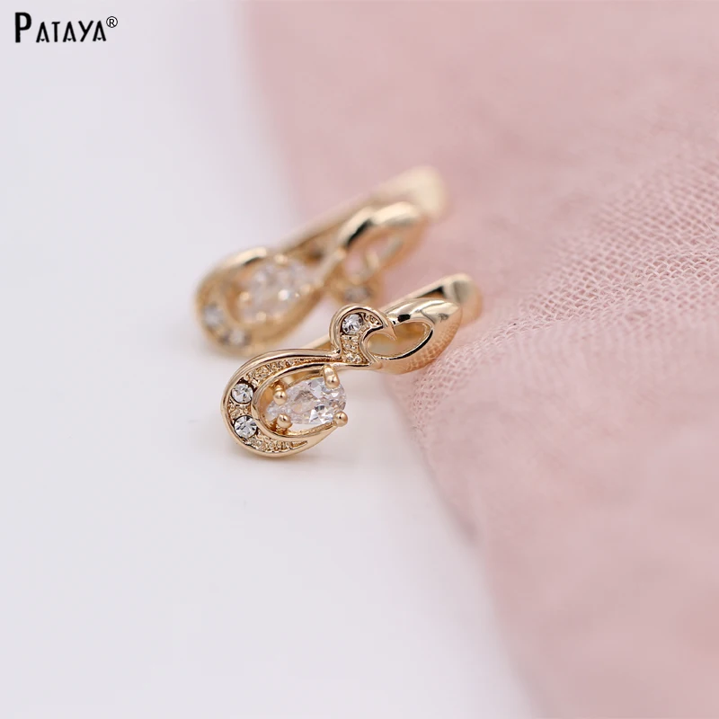 

PATAYA Women New White Zircon Earrings Girls Small Irregular Drop Earrings 585 Rose Gold Pated Jewelry