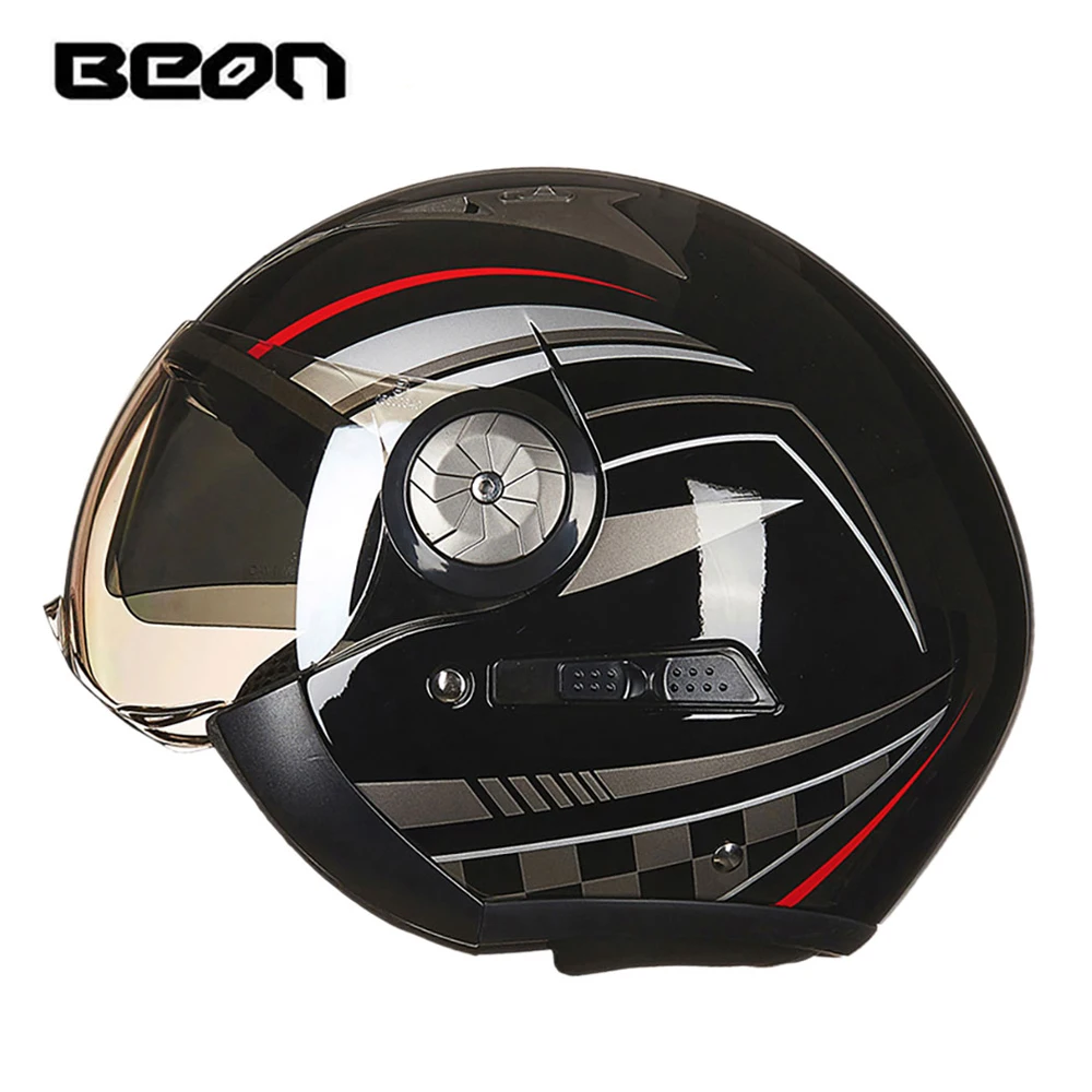 

BEON Motorcycle Helmet Casque Moto Casco Motorbike Capacete Retro Biker Riding Helmet Double Visor 3/4 Open Face Helmet